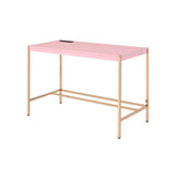 Midriaks Contemporary Writing Desk with USB Port Pink & Gold Finish OF00024-ACME