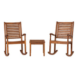 3-Piece Traditional Rocking Chair Outdoor Chat Set with Slatted Square Side Table