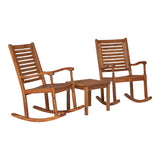 3-Piece Traditional Rocking Chair Outdoor Chat Set with Slatted Square Side Table - Brown