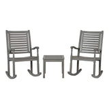 3-Piece Traditional Rocking Chair Outdoor Chat Set with Slatted Square Side Table - Grey Wash