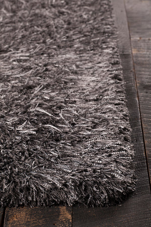 Chandra Rugs Onex 100% Polyester Hand-Woven Contemporary Shag Rug Grey/Black 9' x 13'