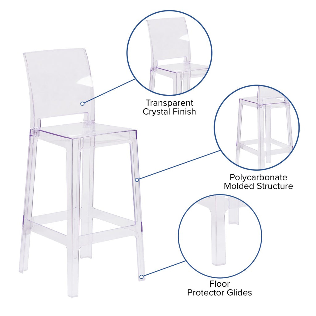 English Elm EE2329 Contemporary Commercial Grade Ghost Barstool Transparent Crystal EEV-15662