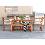 Walker Edison 6-Piece X-Back Acacia Wood Outdoor Patio Dining Set with Cushions Brown