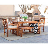 6-Piece X-Back Acacia Wood Outdoor Patio Dining Set with Cushions