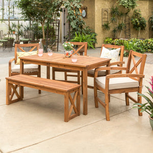 Patio 6 Piece Dining Table Set - Brown 