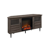 Walker Edison Owen Transitional/ 54" Split-Panel Door Corner Fireplace Console OWF54CFPSG