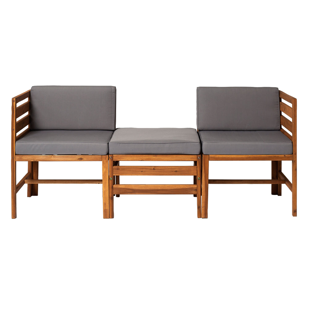 Walker Edison Modular Outdoor Acacia L/R Chairs + Ottoman