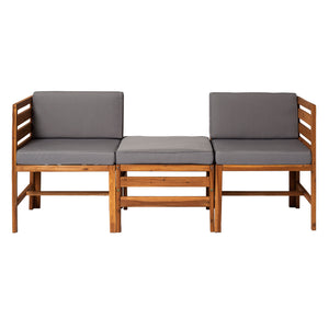 Walker Edison Modular Outdoor Acacia L/R Chairs + Ottoman