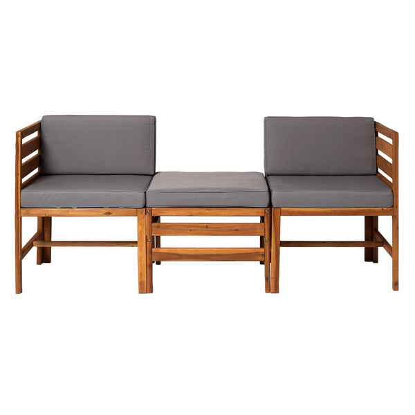 Walker Edison Modular Outdoor Acacia L/R Chairs + Ottoman