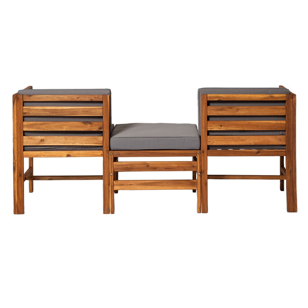 Walker Edison Modular Outdoor Acacia L/R Chairs + Ottoman