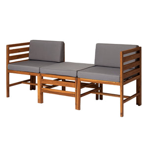 Walker Edison Modular Outdoor Acacia L/R Chairs + Ottoman