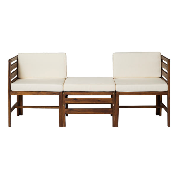 Walker Edison Modular Outdoor Acacia L/R Chairs + Ottoman
