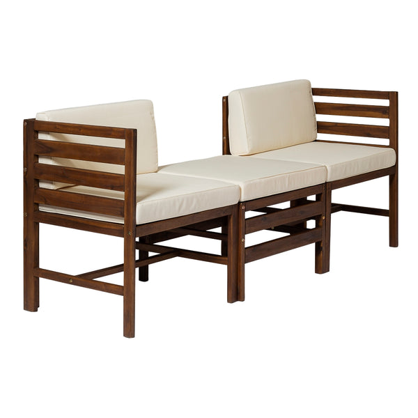 Walker Edison Modular Outdoor Acacia L/R Chairs + Ottoman