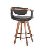 Oracle Mid-Century Modern Counter Stool in Walnut Bamboo and Black Faux Leather by LumiSource
