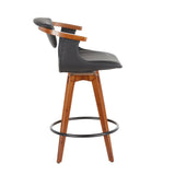 Oracle Mid-Century Modern Counter Stool in Walnut Bamboo and Black Faux Leather by LumiSource