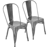 Oregon Industrial Stackable Dining Chair in Brushed Silver by LumiSource - Set of 2