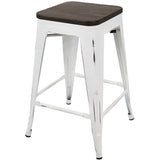Oregon Industrial Stackable Counter Stool in Vintage White and Espresso by LumiSource - Set of 2