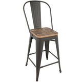 Oregon Industrial High Back Counter Stool in Grey and Brown by LumiSource - Set of 2