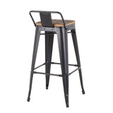 Oregon Industrial Low Back Barstool in Black Metal and Wood-Pressed Grain Bamboo by LumiSource - Set of 2