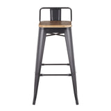 Oregon Industrial Low Back Barstool in Black Metal and Wood-Pressed Grain Bamboo by LumiSource - Set of 2