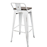 Oregon Industrial Low Back Barstool in Vintage White and Espresso by LumiSource - Set of 2
