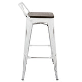 Oregon Industrial Low Back Barstool in Vintage White and Espresso by LumiSource - Set of 2