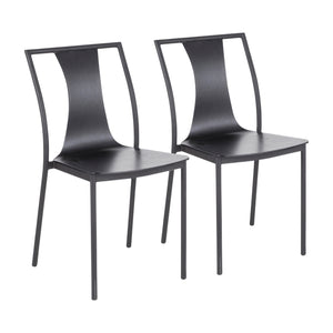 Osaka Contemporary Chair in Black Metal and Black Wood by LumiSource - Set of 2