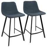 Outlaw Industrial Counter Stool in Black with Blue Faux Leather by LumiSource - Set of 2