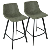 Outlaw Industrial Counter Stool in Black with Green Faux Leather by LumiSource - Set of 2