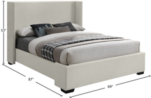 Oxford Linen Textured Fabric: 22% Linen, 33% Cotton, 35% Polyester / Engineered Wood / Foam Mid Century Modern Beige Linen Textured Fabric Queen Bed (3 Boxes) - 69" W x 86.6" D x 53" H