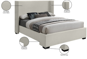 Oxford Linen Textured Fabric: 22% Linen, 33% Cotton, 35% Polyester / Engineered Wood / Foam Mid Century Modern Beige Linen Textured Fabric Queen Bed (3 Boxes) - 69" W x 86.6" D x 53" H