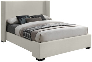 Oxford Linen Textured Fabric: 22% Linen, 33% Cotton, 35% Polyester / Engineered Wood / Foam Mid Century Modern Beige Linen Textured Fabric Queen Bed (3 Boxes) - 69" W x 86.6" D x 53" H
