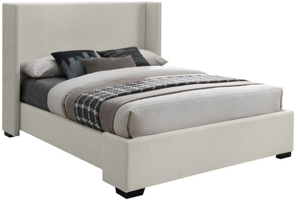 Oxford Linen Textured Fabric: 22% Linen, 33% Cotton, 35% Polyester / Engineered Wood / Foam Mid Century Modern Beige Linen Textured Fabric Queen Bed (3 Boxes) - 69" W x 86.6" D x 53" H