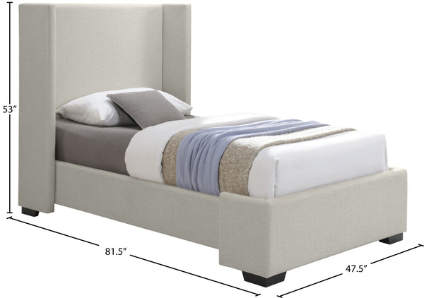 Oxford Linen Textured Fabric: 22% Linen, 33% Cotton, 35% Polyester / Engineered Wood / Foam Mid Century Modern Beige Linen Textured Fabric Twin Bed (3 Boxes) - 47.5" W x 81.1" D x 53" H