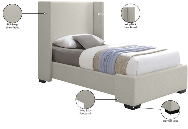 Oxford Linen Textured Fabric: 22% Linen, 33% Cotton, 35% Polyester / Engineered Wood / Foam Mid Century Modern Beige Linen Textured Fabric Twin Bed (3 Boxes) - 47.5" W x 81.1" D x 53" H