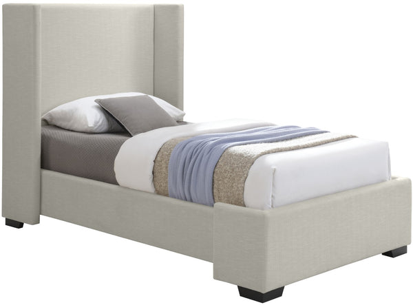 Oxford Linen Textured Fabric: 22% Linen, 33% Cotton, 35% Polyester / Engineered Wood / Foam Mid Century Modern Beige Linen Textured Fabric Twin Bed (3 Boxes) - 47.5" W x 81.1" D x 53" H