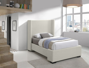 Oxford Linen Textured Fabric: 22% Linen, 33% Cotton, 35% Polyester / Engineered Wood / Foam Mid Century Modern Beige Linen Textured Fabric Twin Bed (3 Boxes) - 47.5" W x 81.1" D x 53" H