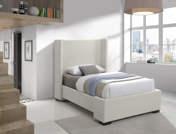 Oxford Linen Textured Fabric: 22% Linen, 33% Cotton, 35% Polyester / Engineered Wood / Foam Mid Century Modern Beige Linen Textured Fabric Twin Bed (3 Boxes) - 47.5" W x 81.1" D x 53" H