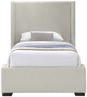 Oxford Linen Textured Fabric: 22% Linen, 33% Cotton, 35% Polyester / Engineered Wood / Foam Mid Century Modern Beige Linen Textured Fabric Twin Bed (3 Boxes) - 47.5" W x 81.1" D x 53" H