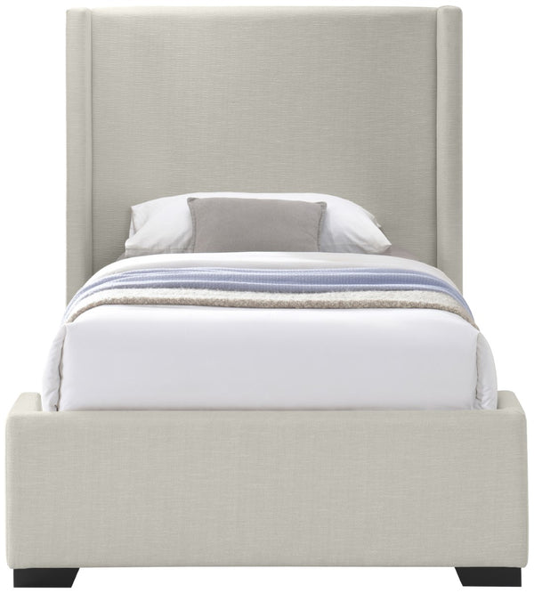 Oxford Linen Textured Fabric: 22% Linen, 33% Cotton, 35% Polyester / Engineered Wood / Foam Mid Century Modern Beige Linen Textured Fabric Twin Bed (3 Boxes) - 47.5" W x 81.1" D x 53" H