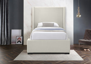 Oxford Linen Textured Fabric: 22% Linen, 33% Cotton, 35% Polyester / Engineered Wood / Foam Mid Century Modern Beige Linen Textured Fabric Twin Bed (3 Boxes) - 47.5" W x 81.1" D x 53" H