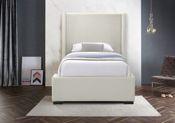 Oxford Linen Textured Fabric: 22% Linen, 33% Cotton, 35% Polyester / Engineered Wood / Foam Mid Century Modern Beige Linen Textured Fabric Twin Bed (3 Boxes) - 47.5" W x 81.1" D x 53" H