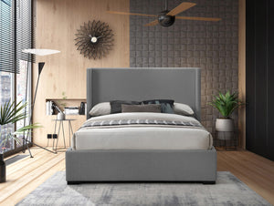 Oxford Linen Textured Fabric: 22% Linen, 33% Cotton, 35% Polyester / Engineered Wood / Foam Mid Century Modern Grey Linen Textured Fabric Full Bed (3 Boxes) - 63" W x 81.1" D x 53" H