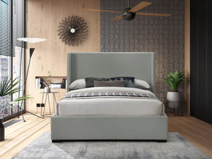 Oxford Linen Textured Fabric: 22% Linen, 33% Cotton, 35% Polyester / Engineered Wood / Foam Mid Century Modern Grey Linen Textured Fabric Full Bed (3 Boxes) - 63" W x 81.1" D x 53" H