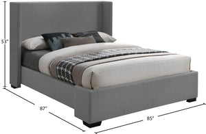 Oxford Linen Textured Fabric: 22% Linen, 33% Cotton, 35% Polyester / Engineered Wood / Foam Mid Century Modern Grey Linen Textured Fabric King Bed (3 Boxes) - 85" W x 86.6" D x 53" H