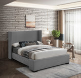 Oxford Linen Textured Fabric: 22% Linen, 33% Cotton, 35% Polyester / Engineered Wood / Foam Mid Century Modern Grey Linen Textured Fabric King Bed (3 Boxes) - 85" W x 86.6" D x 53" H