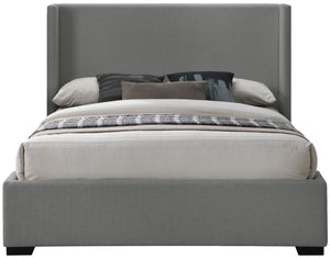 Oxford Linen Textured Fabric: 22% Linen, 33% Cotton, 35% Polyester / Engineered Wood / Foam Mid Century Modern Grey Linen Textured Fabric King Bed (3 Boxes) - 85" W x 86.6" D x 53" H