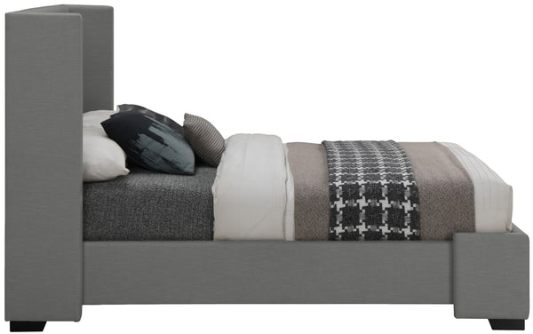 Oxford Linen Textured Fabric: 22% Linen, 33% Cotton, 35% Polyester / Engineered Wood / Foam Mid Century Modern Grey Linen Textured Fabric King Bed (3 Boxes) - 85" W x 86.6" D x 53" H