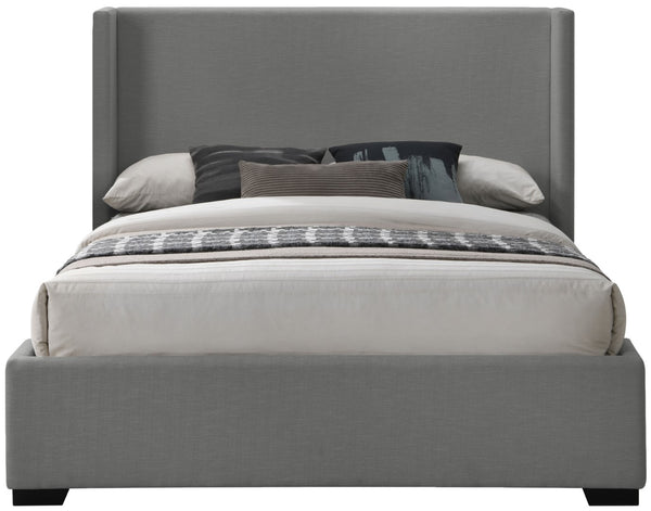 Oxford Linen Textured Fabric: 22% Linen, 33% Cotton, 35% Polyester / Engineered Wood / Foam Mid Century Modern Grey Linen Textured Fabric Queen Bed (3 Boxes) - 69" W x 86.6" D x 53" H