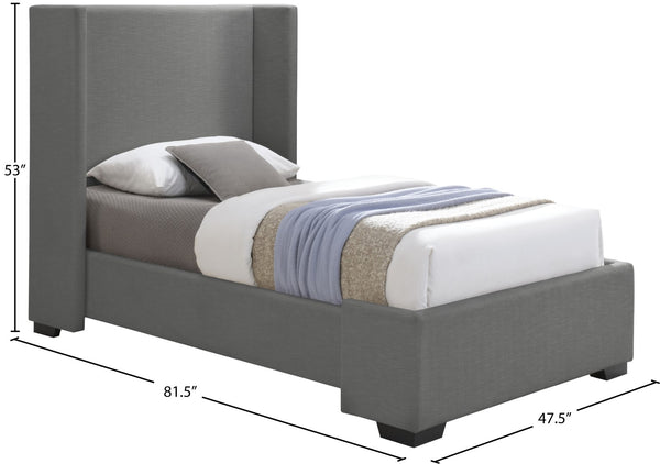 Oxford Linen Textured Fabric: 22% Linen, 33% Cotton, 35% Polyester / Engineered Wood / Foam Mid Century Modern Grey Linen Textured Fabric Twin Bed (3 Boxes) - 47.5" W x 81.1" D x 53" H